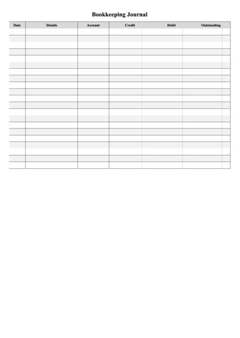 Bookkeeping Journal Template printable pdf download