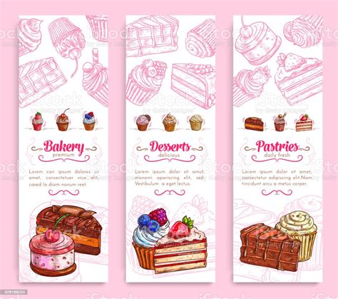 Cake Desserts Banner For Bakery And Pastry Design Stock Illustration