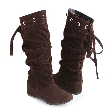 Mid-Calf Boots With Lace-Up and Suede Design - The Style Basket