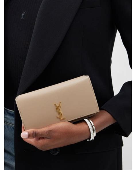 Saint Laurent Cassandre Mini Leather Cross Body Bag In Natural Lyst