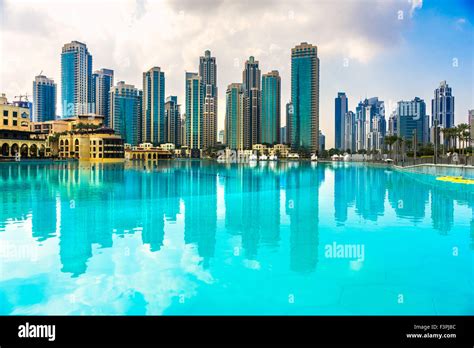 Dubai Skyline At Dusk Uae Stock Photo Alamy