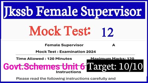 Jkssb Female Supervisor Mock Test Specialization Unit Full