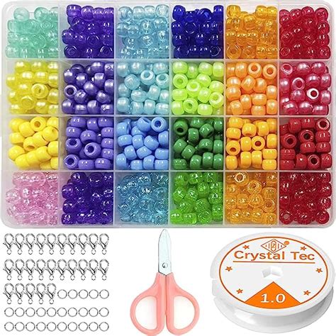 BetterJonny 772Pcs Pony Beads Kit 24 Colors 9 6mm Barrel Beads