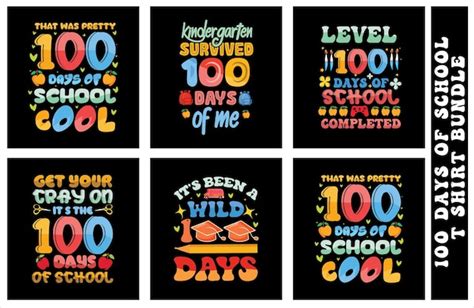 Vector de paquete de diseño de camiseta colorida de 100 días de escuela