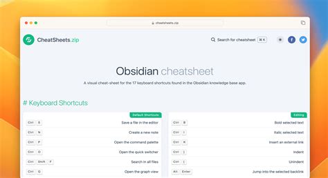 Obsidian Cheat Sheet And Quick Reference