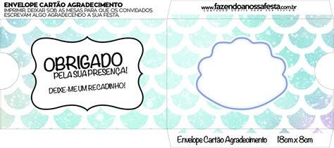 Envelope Do Cartao Agradecimento Sereia Cute Kit Festa Fazendo A