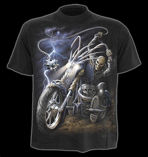 T Shirt Skelett Biker Ride To Hell T Shirts Spiral Gothic