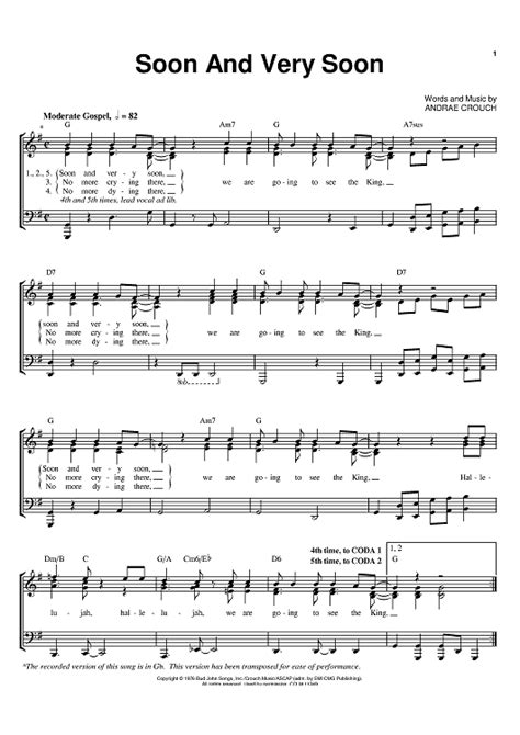 Soon And Very Soon Sheet Music By Andrae Crouch For Pianovocalchords Sheet Music Now