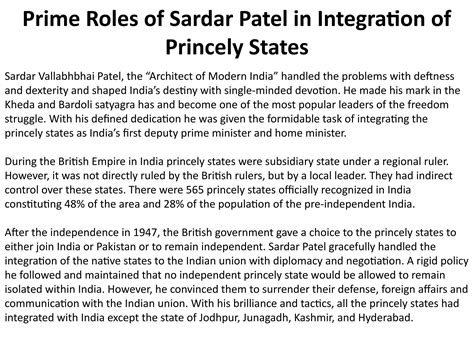 Significant Contributions Of Sardar Patel To The Integration Of