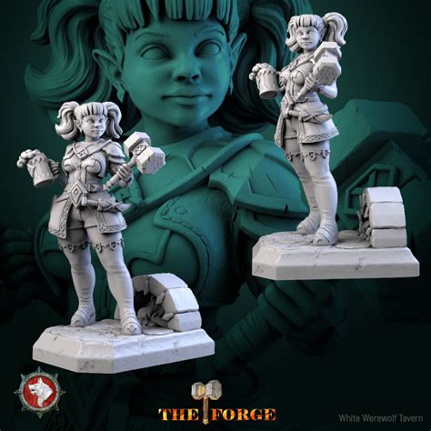 3D Printable Galwyn BriskFeast Dwarf Female 32mm And 75mm Pre Supported