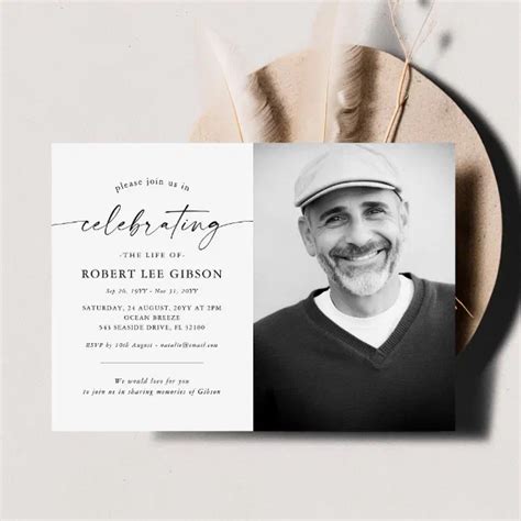 Modern Celebration Of Life Memorial Funeral Photo Invitation Zazzle