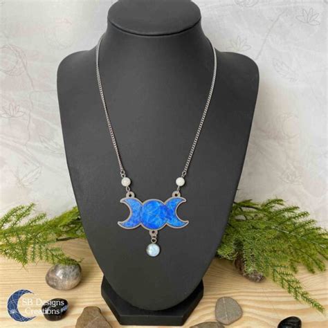 Maansteen Drievoudige Maan Blauw Ketting Rvs SB Designs Creations