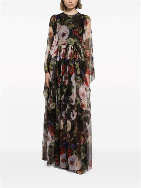 Dolce And Gabbana Floral Print Silk Maxi Dress Black Farfetch Uk