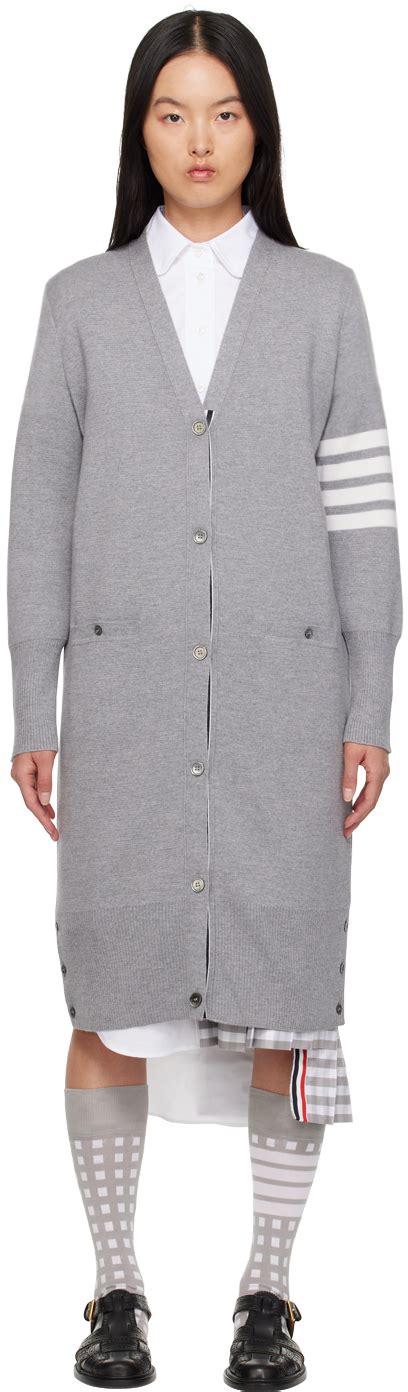 Thom Browne Gray Bar Cardigan Ssense