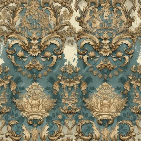 Premium AI Image | A blue and gold wallpaper with a floral design.