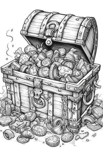 Premium Photo A Black And White Drawing Of A Treasure Chest Full Of