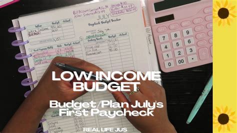 Low Income Budget Budgetplan My First July Paycheck Youtube