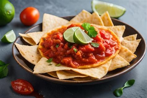 Premium Photo | Nachos with salsa and salsa on a plate