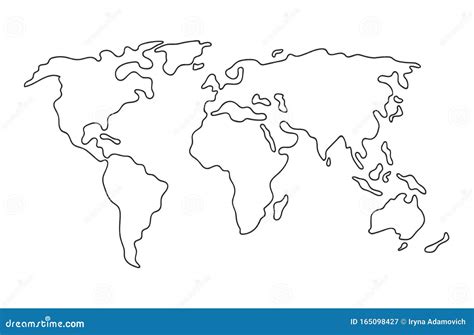 Mapa Mundial Forma Delgada Del Contorno De La Línea De Silueta