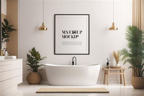 Premium Photo Poster Frame Mockup On Bathroom Interior