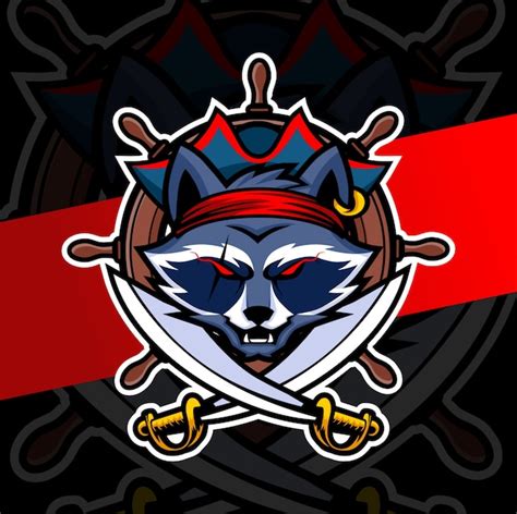 Guaxinim Pirata Mascote Esport Logotipo Vetor Premium