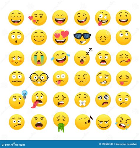 Conjuntos De Iconos Circulares De Emoji Redondos Divertidos Amarillos