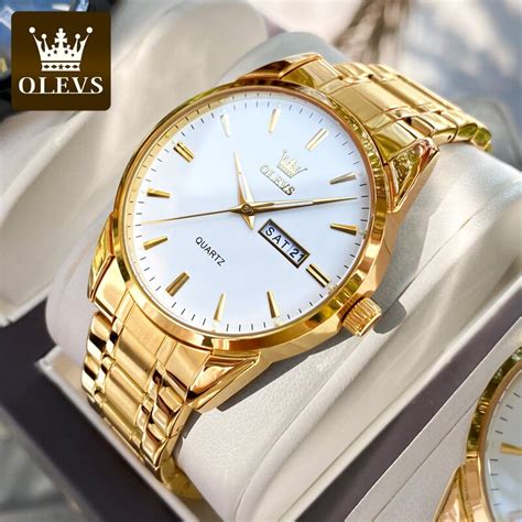 Olevs Reloj De Pulsera De Cuarzo Para Hombre Cron Grafo Cl Sico De Oro