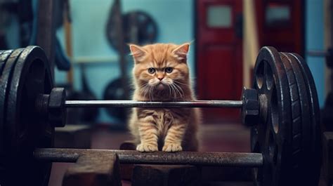 Premium Photo | Funny cat in the gym in training sports weight loss healthy lifestyle cat with ...