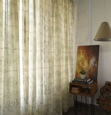 Buy Classic Lines Slub Sheer Cotton Curtain Green Beige Thoppia