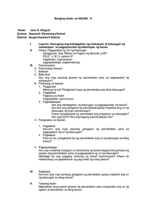 Lesson Plan Epp 6 Wastong Gawi Sa Paggawa Pdf