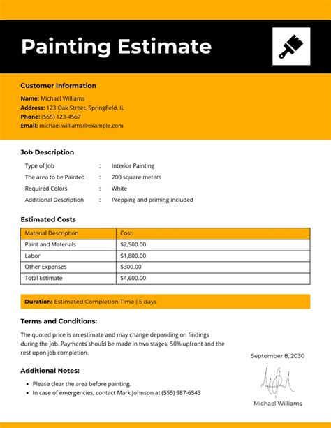 Painting Estimate Template - Venngage