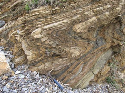 Recumbent SW verging folds in alternating metalimestones and phyllites in the Metacalcari e ...