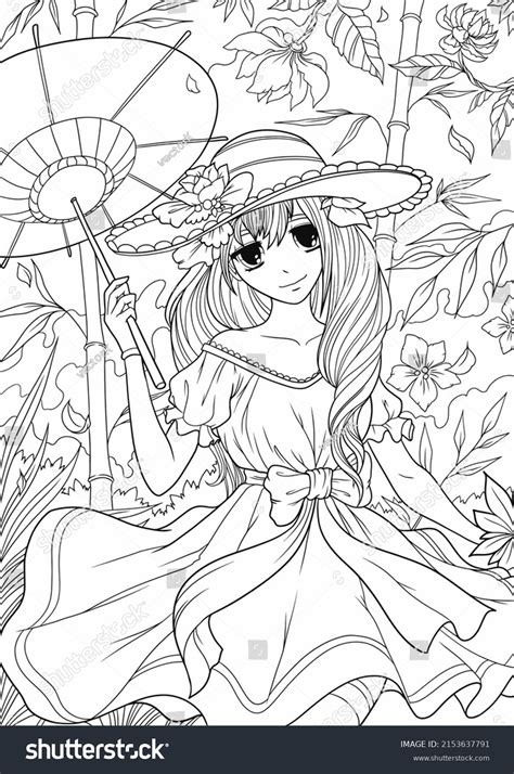 Anime Coloring Book Girls Vector Illustration Stock Vector Royalty Free 2153637791 Shutterstock