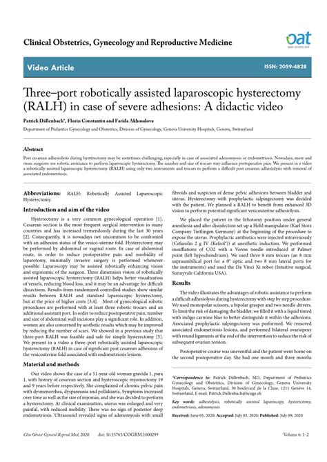 Pdf Threeport Robotically Assisted Laparoscopic Hysterectomy Ralh