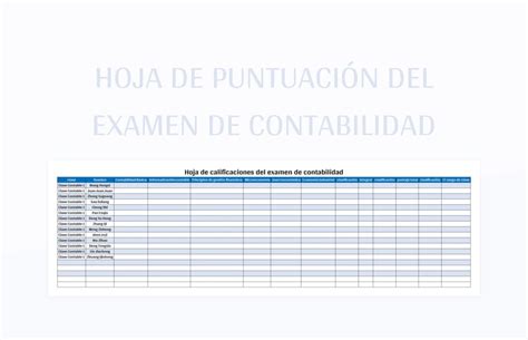 Plantilla De Excel Hoja De Puntuaci N Del Examen De Contabilidad Y Hoja