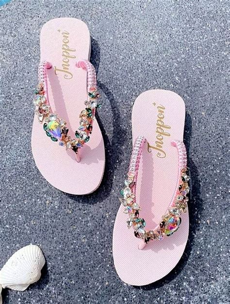 Sweet Pink Rhinestone Flip Flops For Women Flip Flops Bridal Etsy