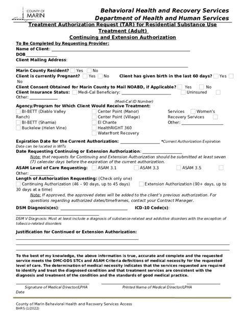 Treatment Authorization Request Tar Medi Cal Doc Template Pdffiller