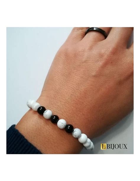 Bracelet Extensible Femme Homme Perles Howlite Agate