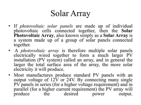 Photovoltaic system, solar array, equivalent circuits, characteristics ...