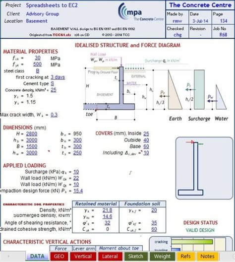 Retaining Wall Design Excel Sheet