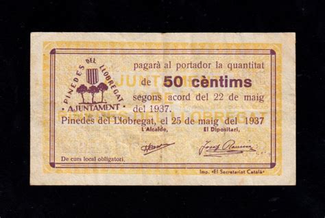 Pinedes del Llobregat Barcelona 50 céntimos 1937 MBC Felix Cuquerella