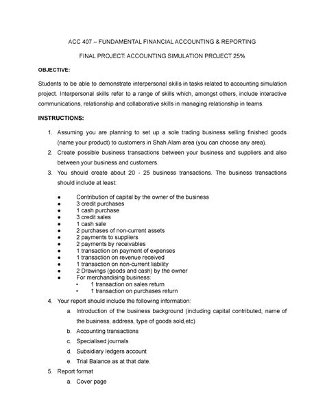 ACC407 Final Project Simulation Instructions ACC 407 FUNDAMENTAL