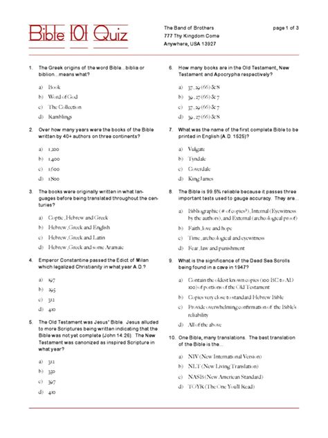 Old Testament Quiz Questions And Answers