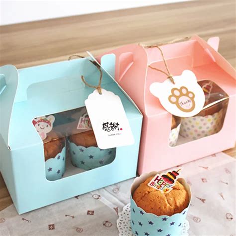 Free Shipping Bakery Package Muffin Cake Box Pink Blue 4 Cupcake Box