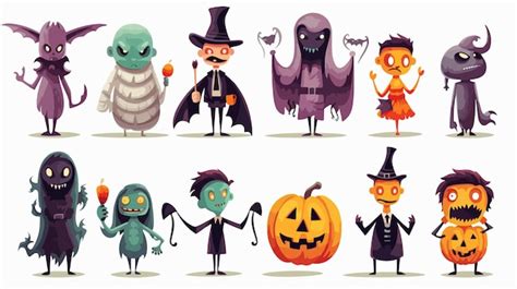 Funny Halloween Greeting Cards With Various Characters Premium Ai