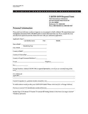 Fillable Online Global Vcu I Ds Request Form Personal