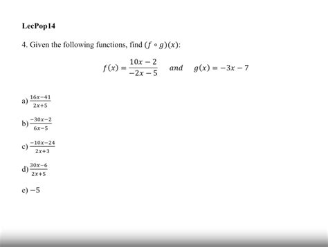 Solved 4 Given The Following Functions Find F∘g X