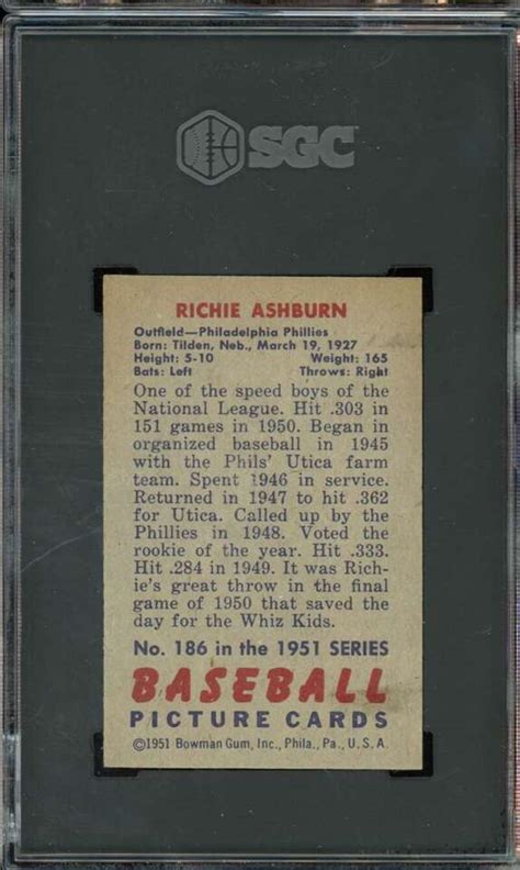 Bowman Richie Ashburn Phillies Hof Sgc Ex Nm Ebay