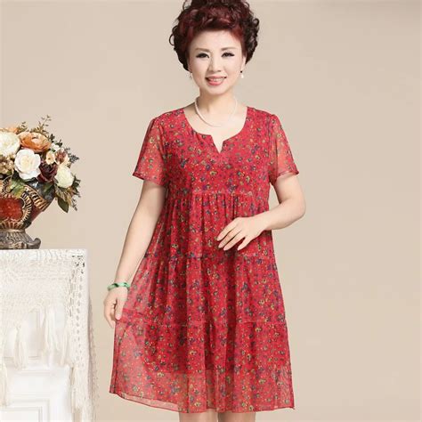 Summer Dresses For Older Women Dress Plus Size Print Floral Chiffon V Neck 40 50 Years Middle