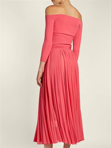 Off The Shoulder Ribbed Knit Midi Dress Alexander Mcqueen Matchesfashion